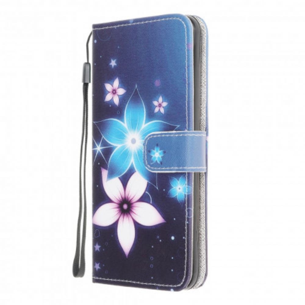 Leren Hoesje voor Samsung Galaxy A22 4G Met Ketting Maanband Bloemen