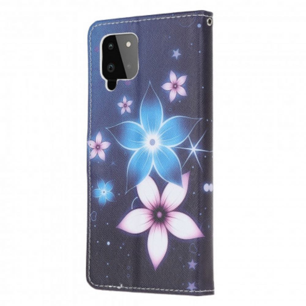 Leren Hoesje voor Samsung Galaxy A22 4G Met Ketting Maanband Bloemen