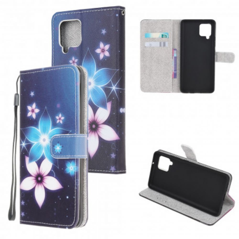 Leren Hoesje voor Samsung Galaxy A22 4G Met Ketting Maanband Bloemen