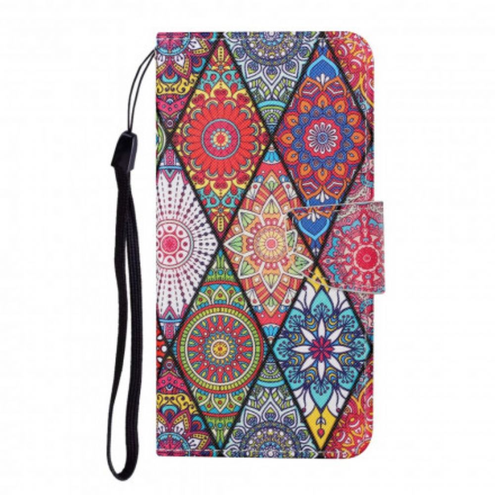 Leren Hoesje voor Samsung Galaxy A22 4G Patchwork Met Riem