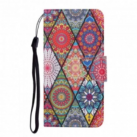 Leren Hoesje voor Samsung Galaxy A22 4G Patchwork Met Riem