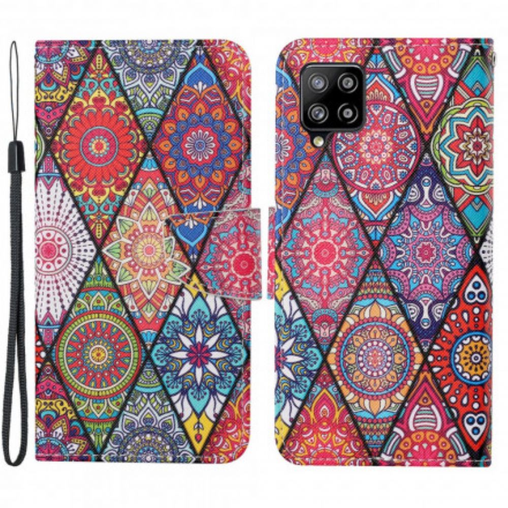 Leren Hoesje voor Samsung Galaxy A22 4G Patchwork Met Riem