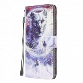 Leren Hoesje voor Samsung Galaxy A22 4G Winterwolf Met Koord