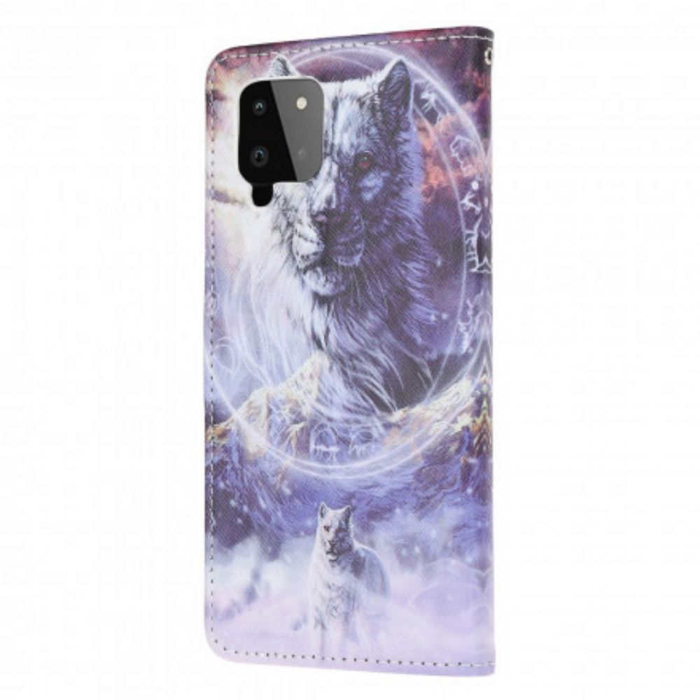 Leren Hoesje voor Samsung Galaxy A22 4G Winterwolf Met Koord