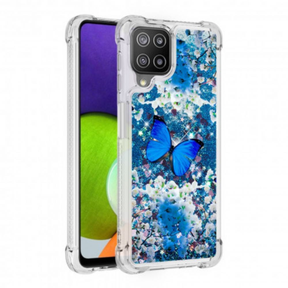 Telefoonhoesje voor Samsung Galaxy A22 4G Blauwe Glittervlinders