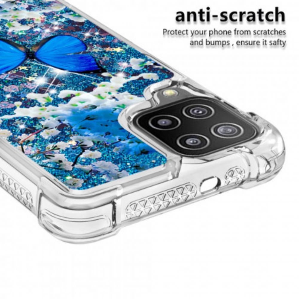 Telefoonhoesje voor Samsung Galaxy A22 4G Blauwe Glittervlinders