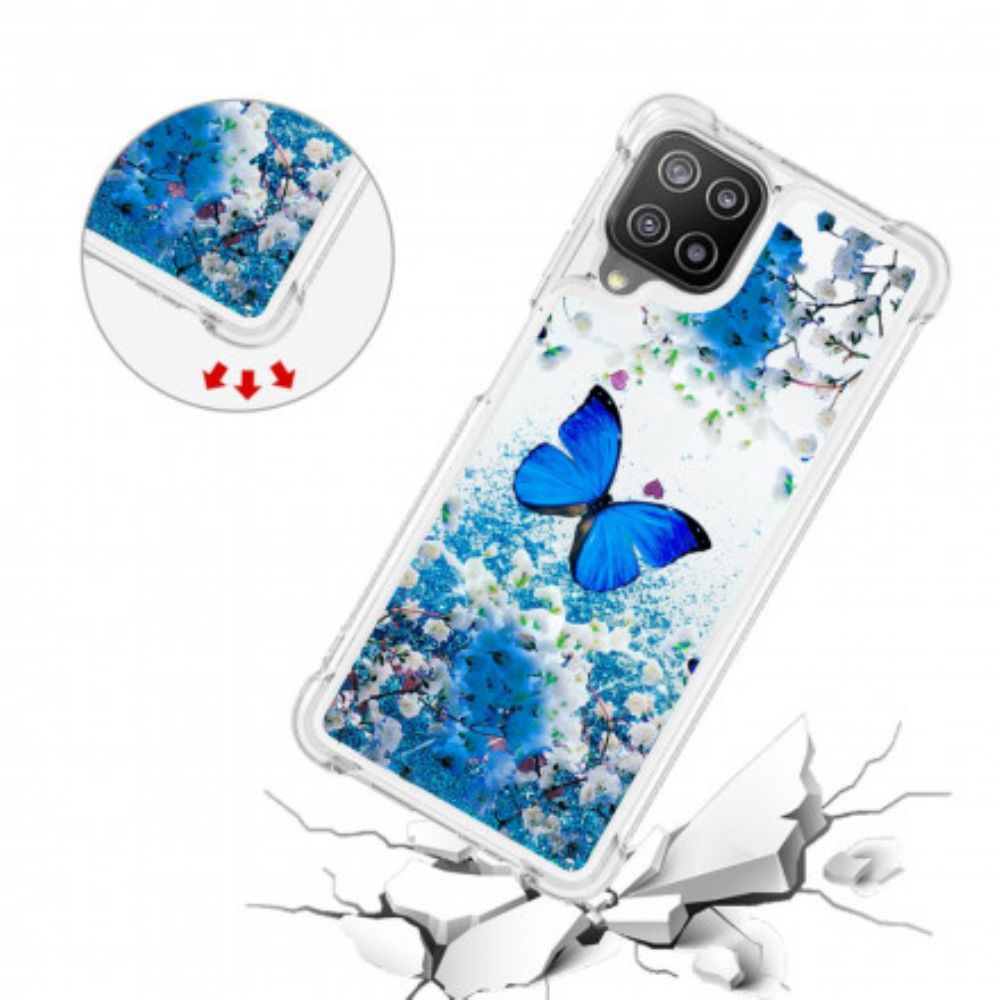 Telefoonhoesje voor Samsung Galaxy A22 4G Blauwe Glittervlinders