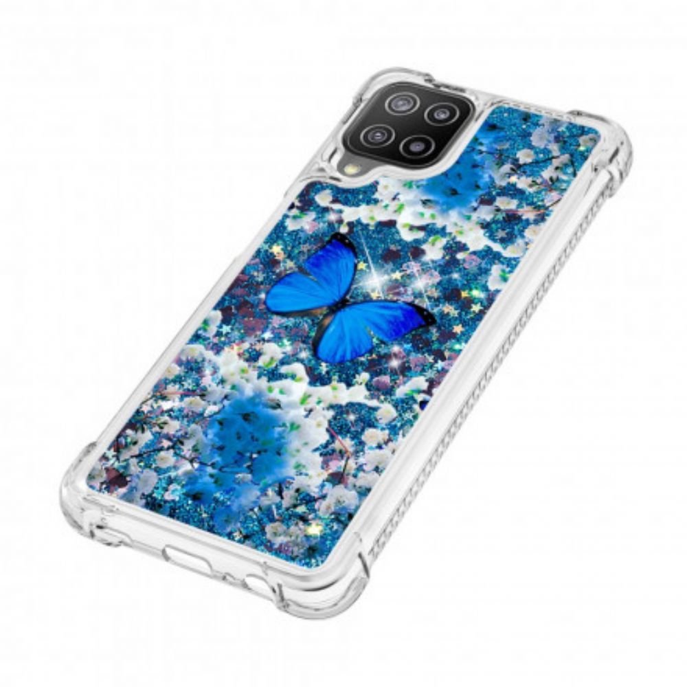 Telefoonhoesje voor Samsung Galaxy A22 4G Blauwe Glittervlinders