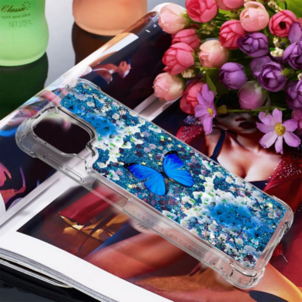 Telefoonhoesje voor Samsung Galaxy A22 4G Blauwe Glittervlinders