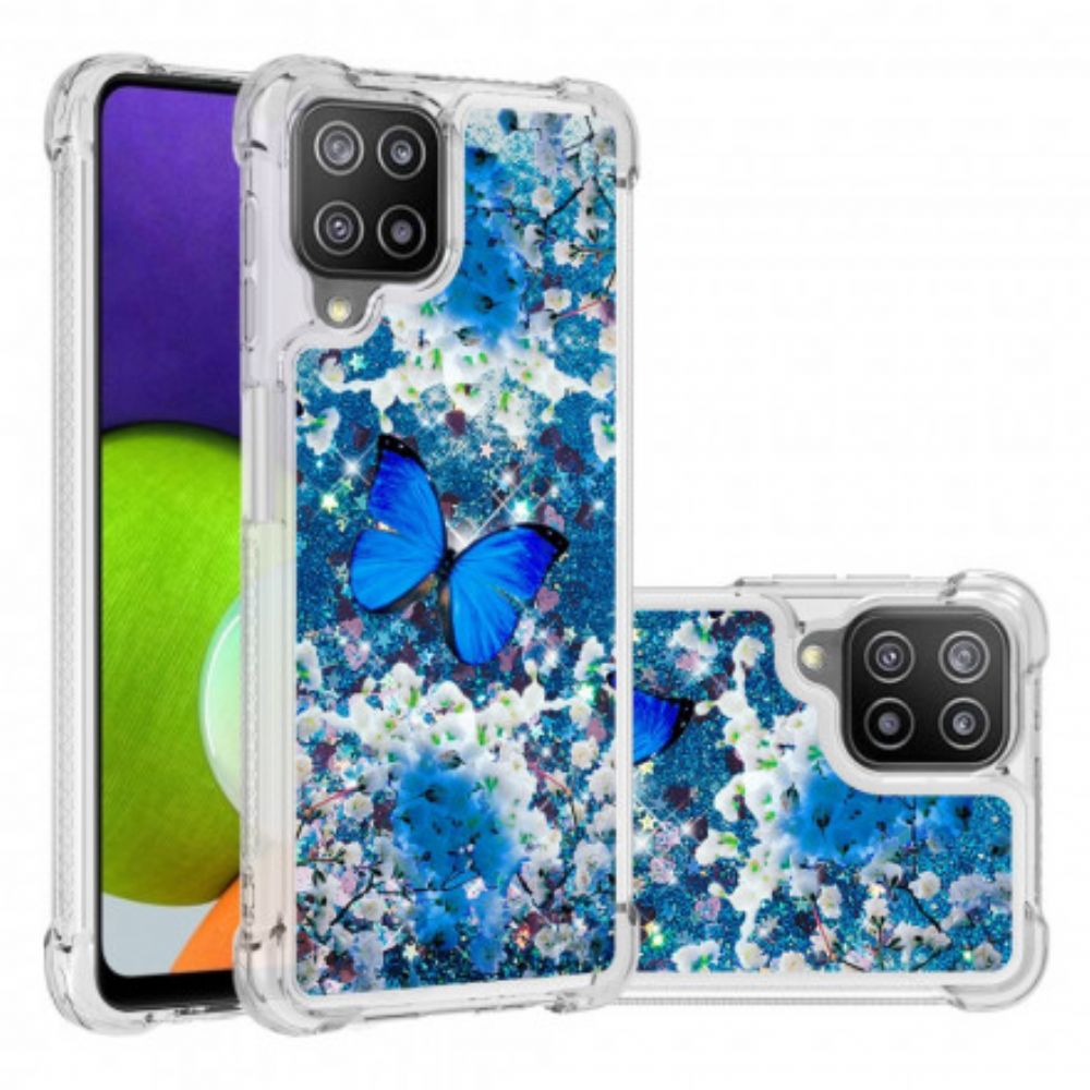 Telefoonhoesje voor Samsung Galaxy A22 4G Blauwe Glittervlinders