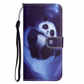 Folio-hoesje voor OnePlus 10T 5G Met Ketting Thong Space Panda