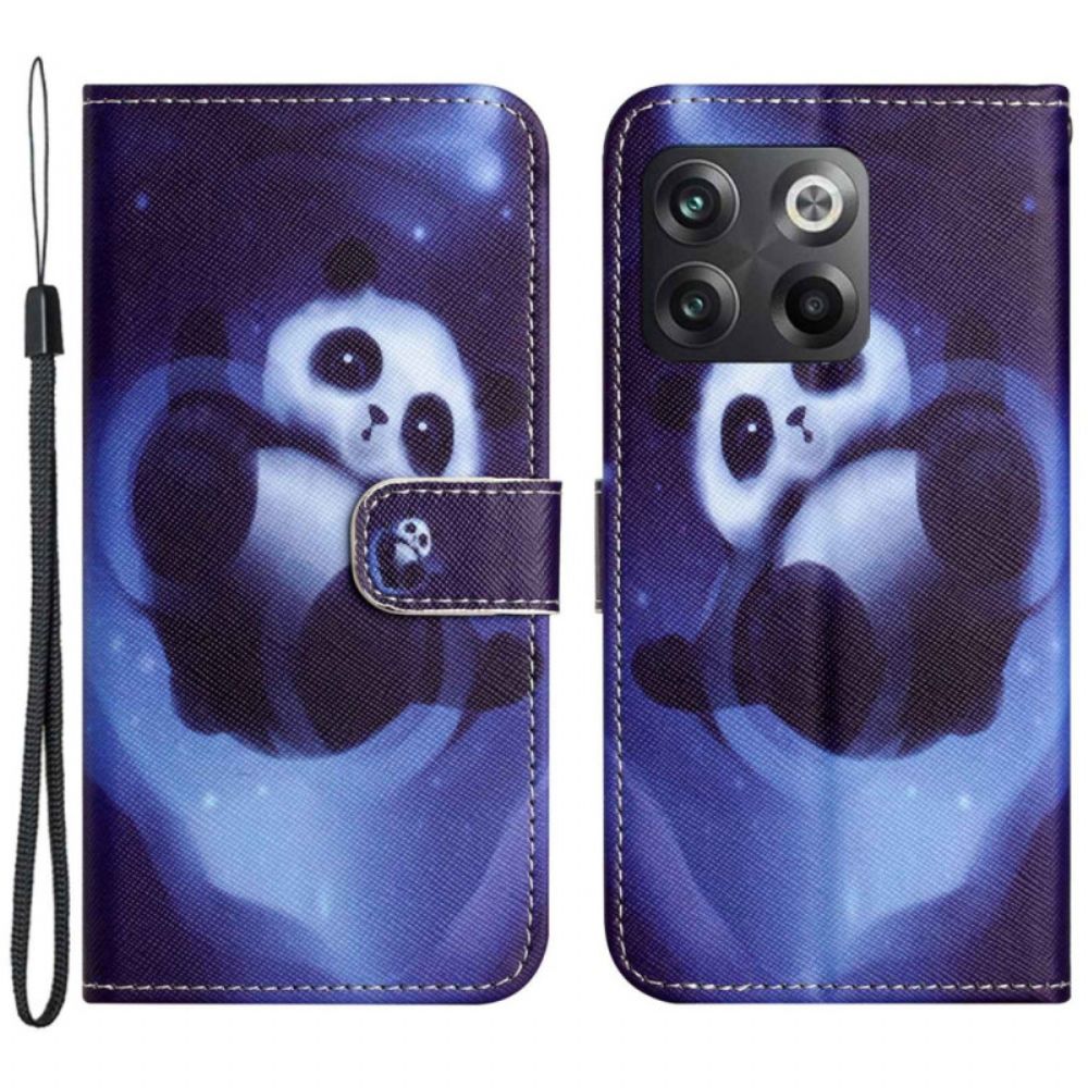 Folio-hoesje voor OnePlus 10T 5G Met Ketting Thong Space Panda