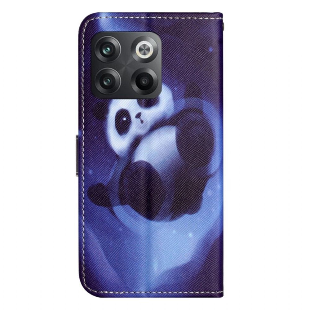 Folio-hoesje voor OnePlus 10T 5G Met Ketting Thong Space Panda