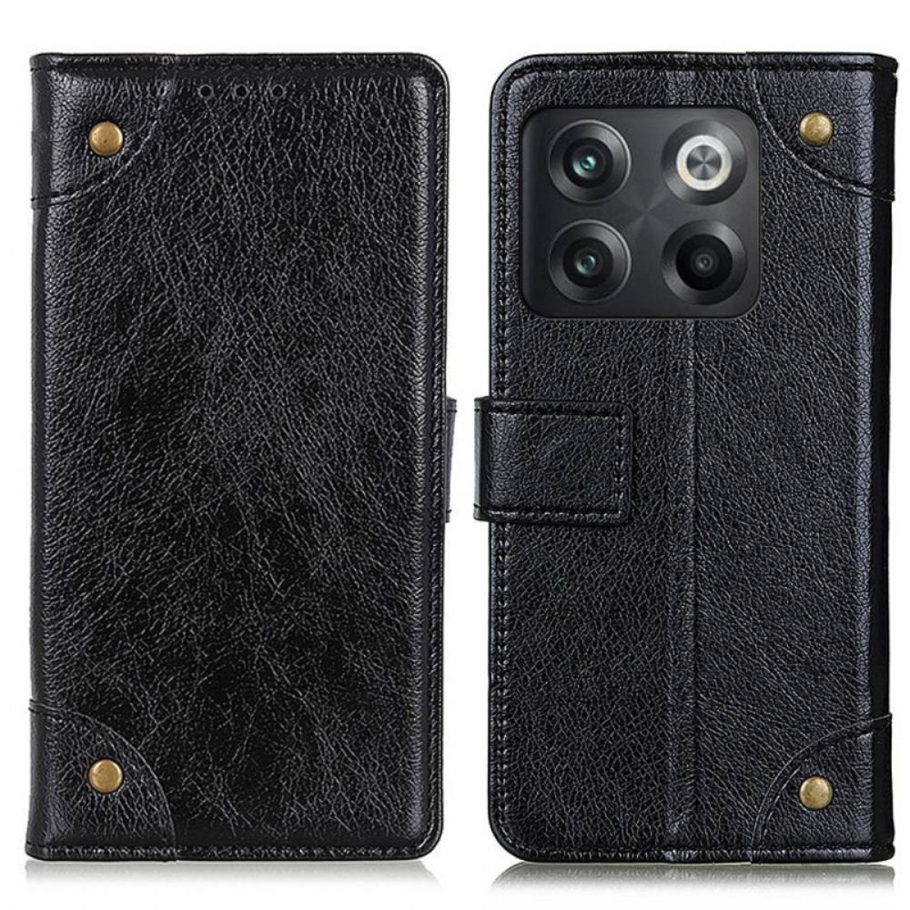 Folio-hoesje voor OnePlus 10T 5G Vintage Klinknagels Nappaleer Stijl