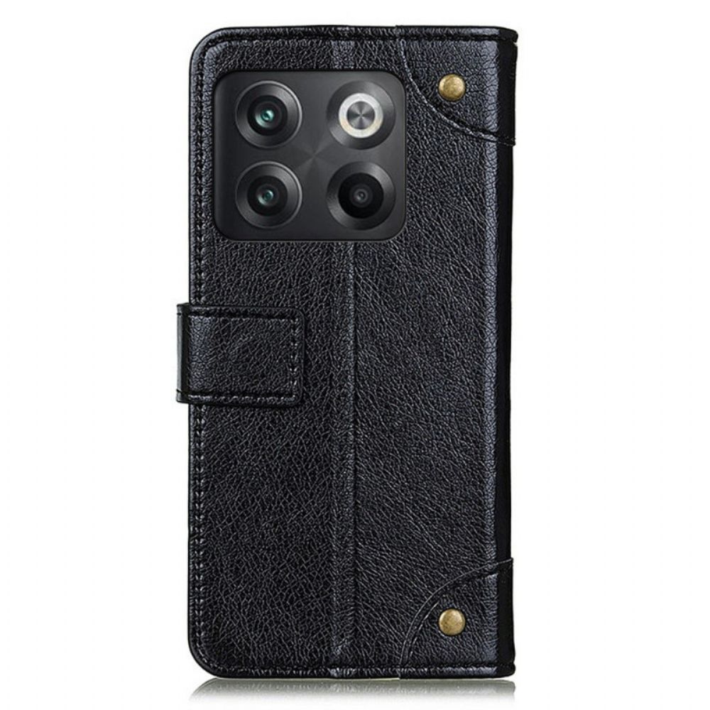 Folio-hoesje voor OnePlus 10T 5G Vintage Klinknagels Nappaleer Stijl