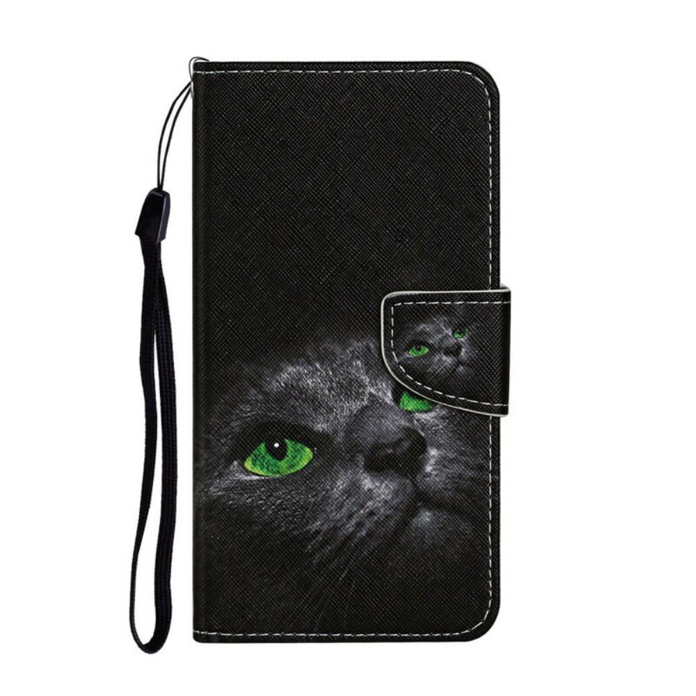 Flip Case voor Samsung Galaxy A31 Kat Met Groene Ogen En Koord