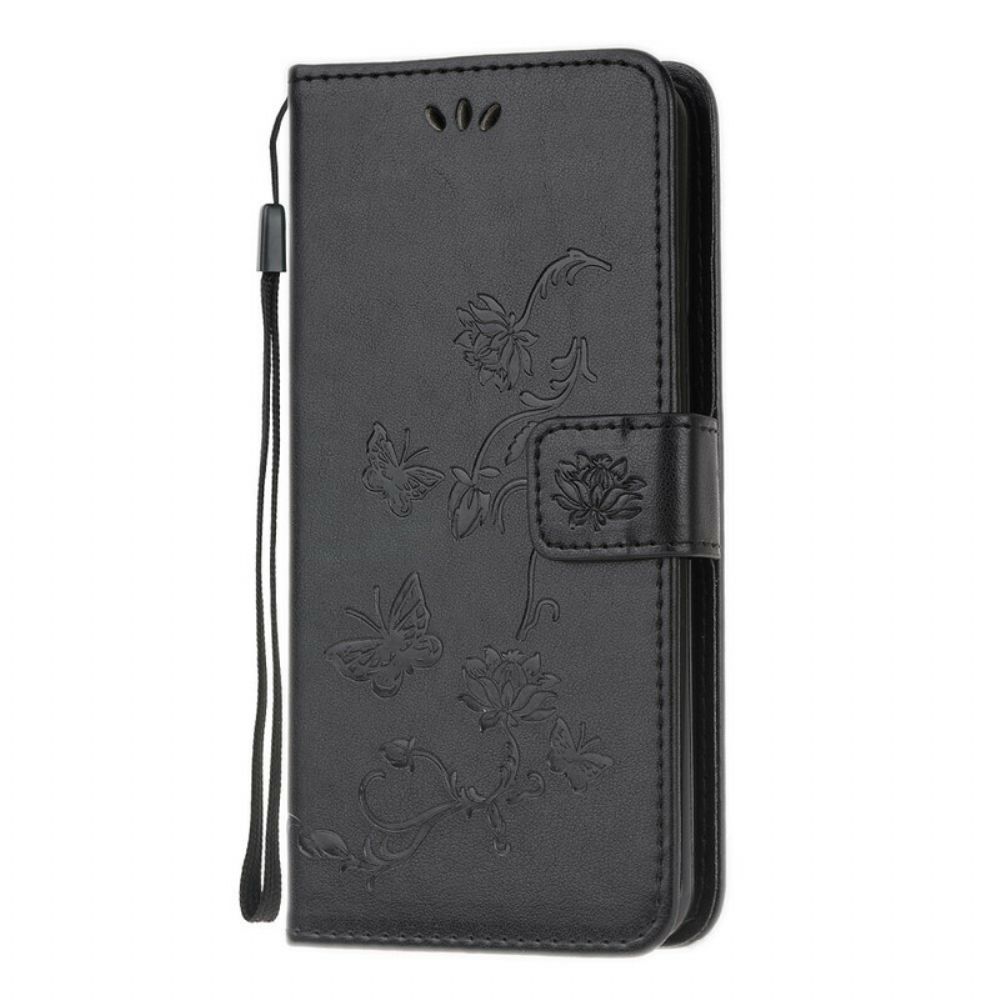 Flip Case voor Samsung Galaxy A31 Met Ketting Thong Vlinders En Bloemen