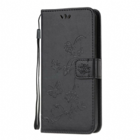 Flip Case voor Samsung Galaxy A31 Met Ketting Thong Vlinders En Bloemen