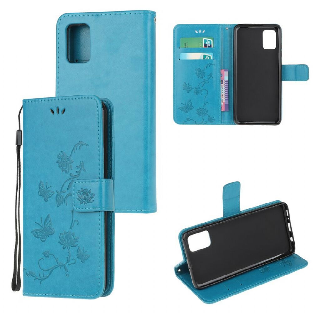 Flip Case voor Samsung Galaxy A31 Met Ketting Thong Vlinders En Bloemen