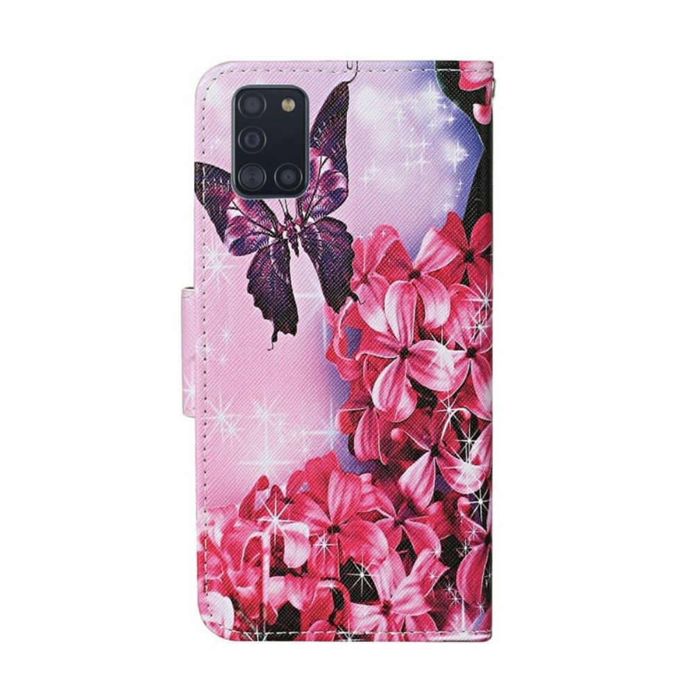 Folio-hoesje voor Samsung Galaxy A31 Bloemen Vlinders Band