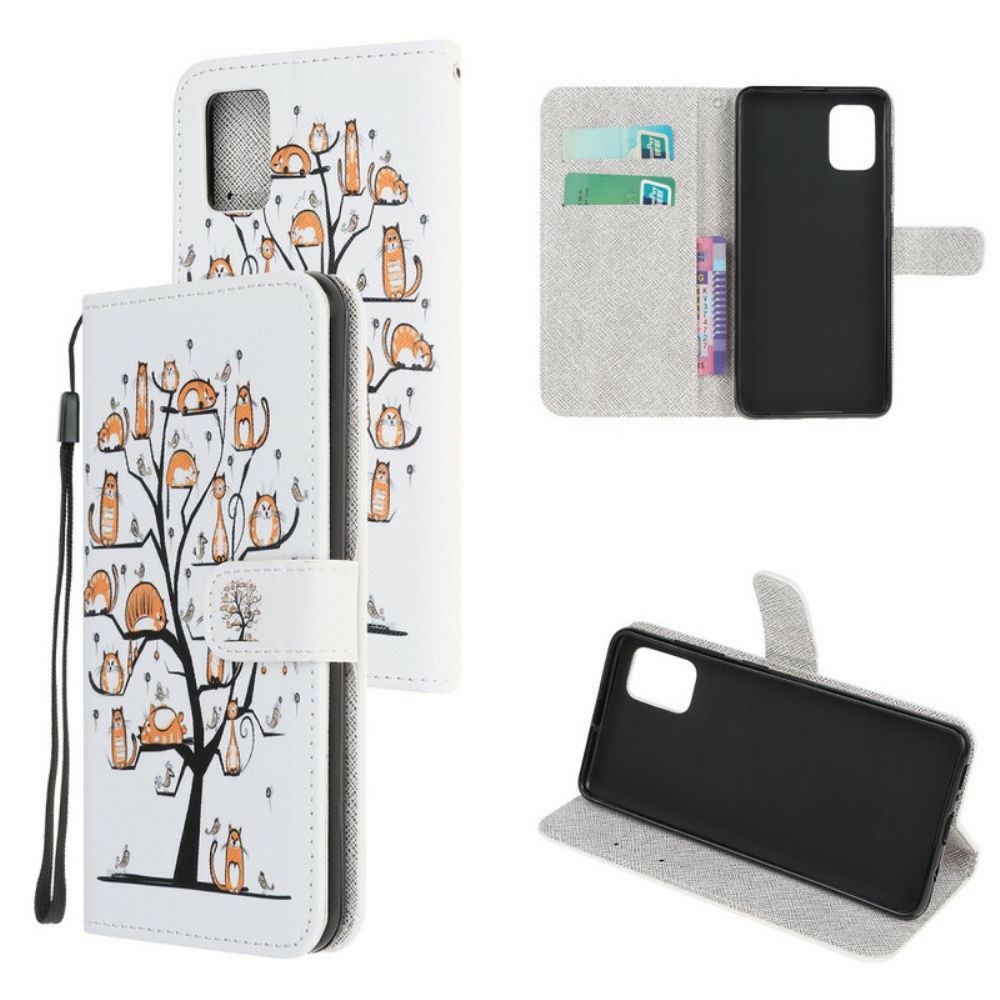 Folio-hoesje voor Samsung Galaxy A31 Met Ketting Funky Katten Met Riem