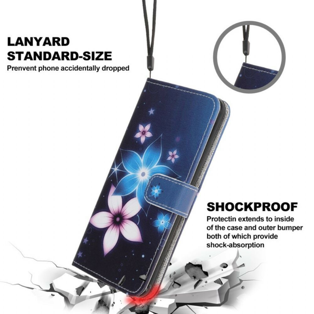 Folio-hoesje voor Samsung Galaxy A31 Met Ketting Maanband Bloemen