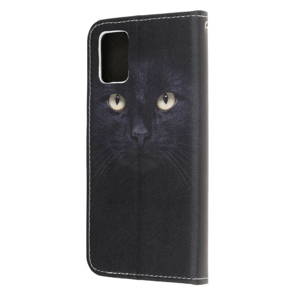 Folio-hoesje voor Samsung Galaxy A31 Met Ketting Zwarte Kattenogen Met Riem