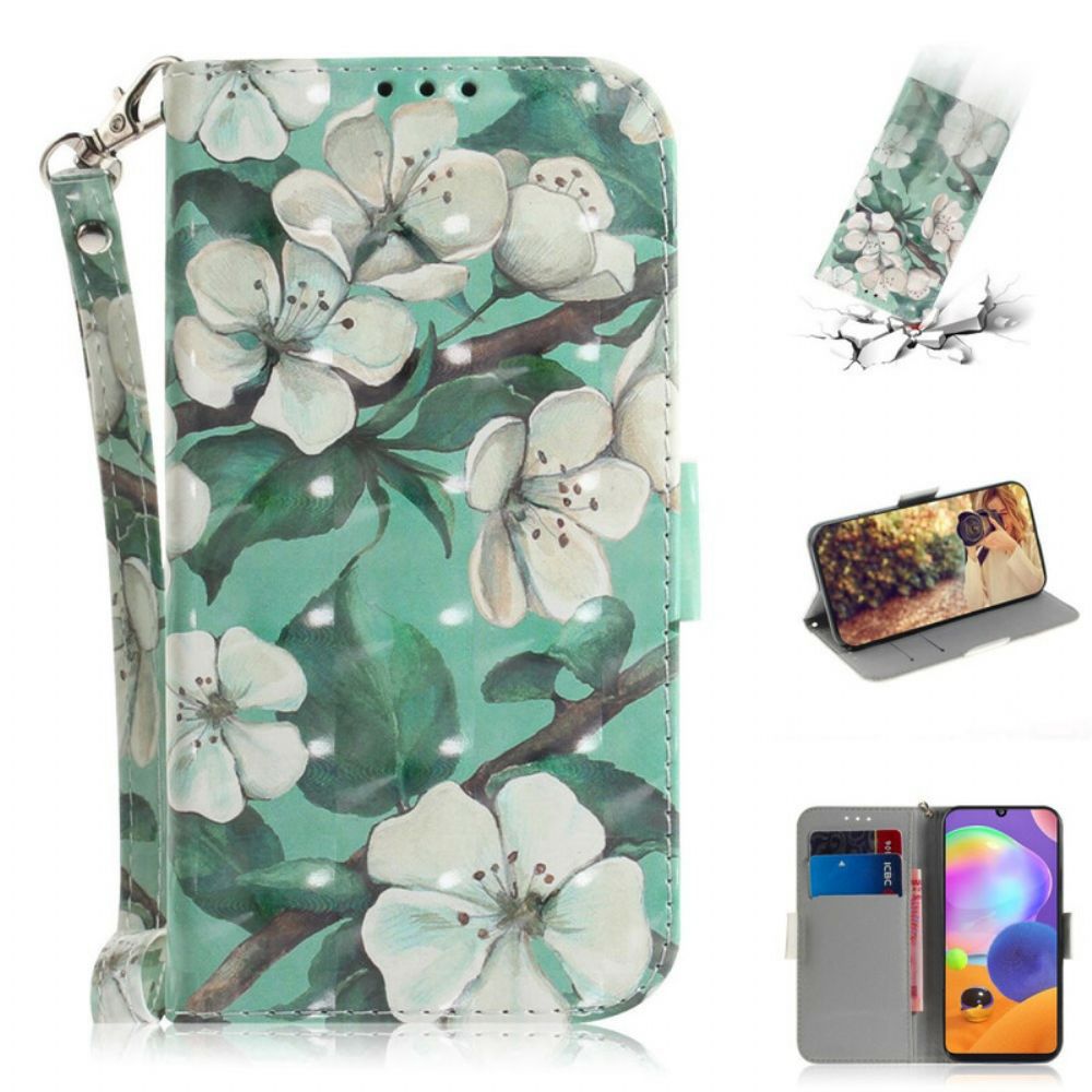 Leren Hoesje voor Samsung Galaxy A31 Met Ketting Thong Bloementak