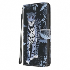 Leren Hoesje voor Samsung Galaxy A31 Met Ketting Thong Luipaard