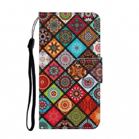 Leren Hoesje voor Samsung Galaxy A31 Patchwork-mandala's Met Koord