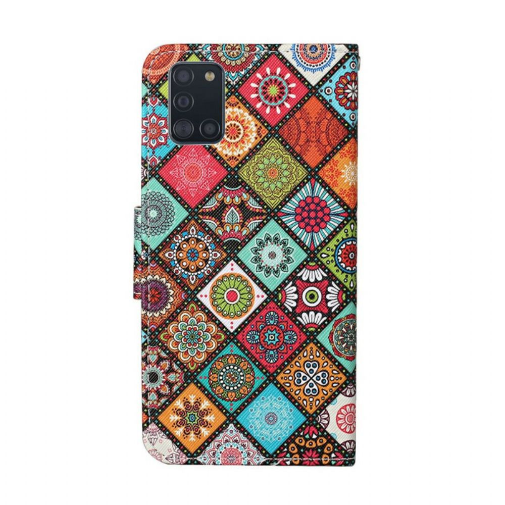 Leren Hoesje voor Samsung Galaxy A31 Patchwork-mandala's Met Koord