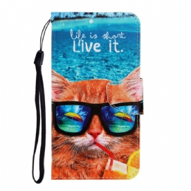 Flip Case voor Huawei P Smart 2021 Met Ketting Cat Live It Strappy