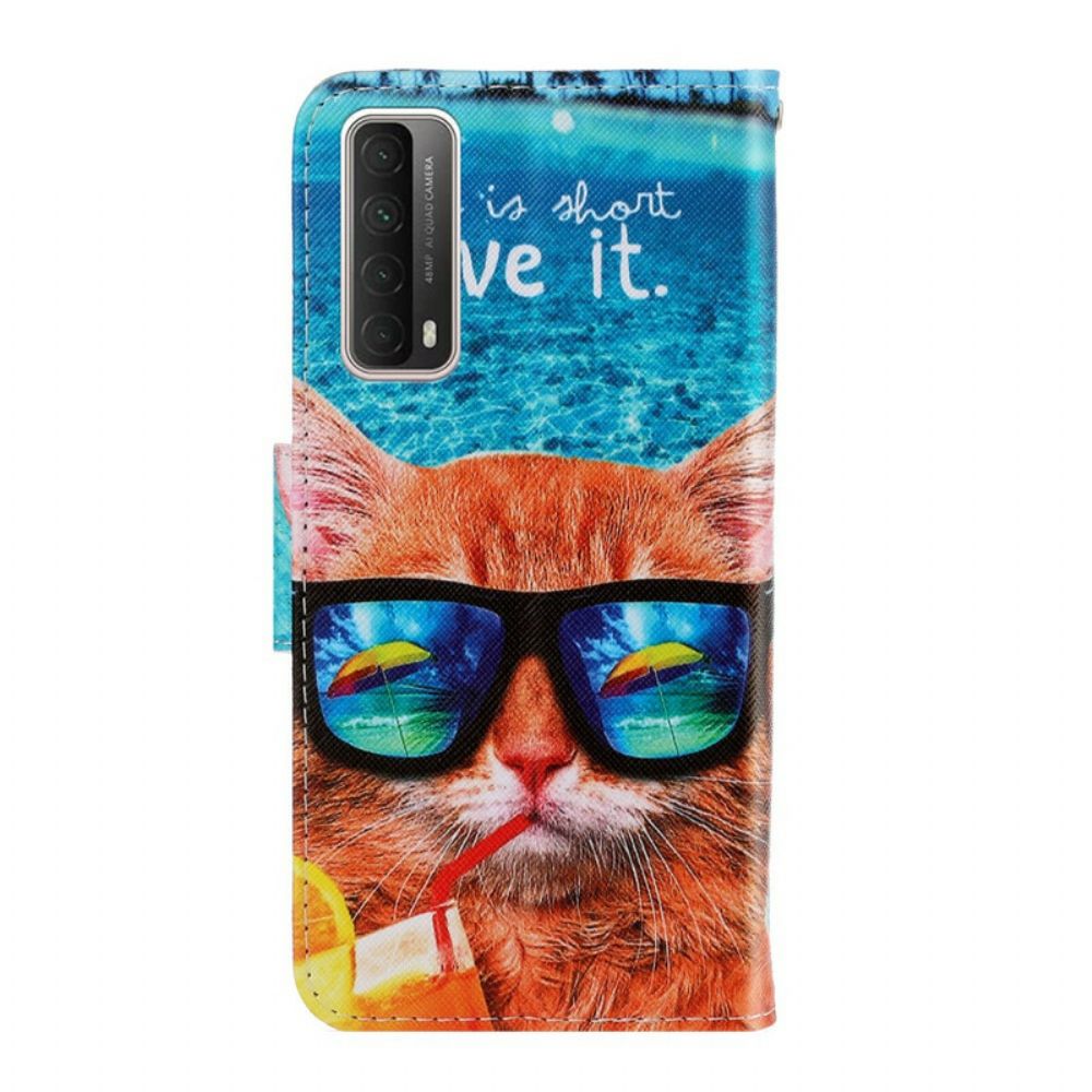 Flip Case voor Huawei P Smart 2021 Met Ketting Cat Live It Strappy