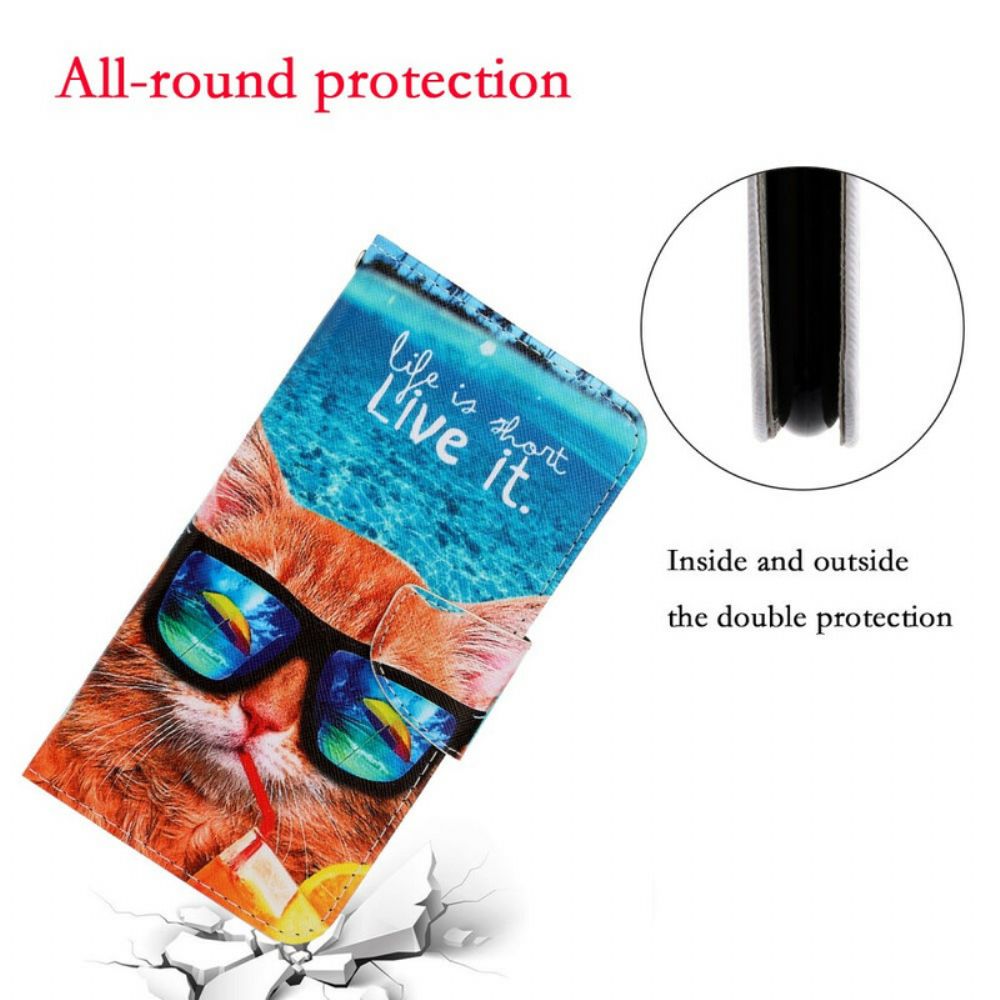 Flip Case voor Huawei P Smart 2021 Met Ketting Cat Live It Strappy