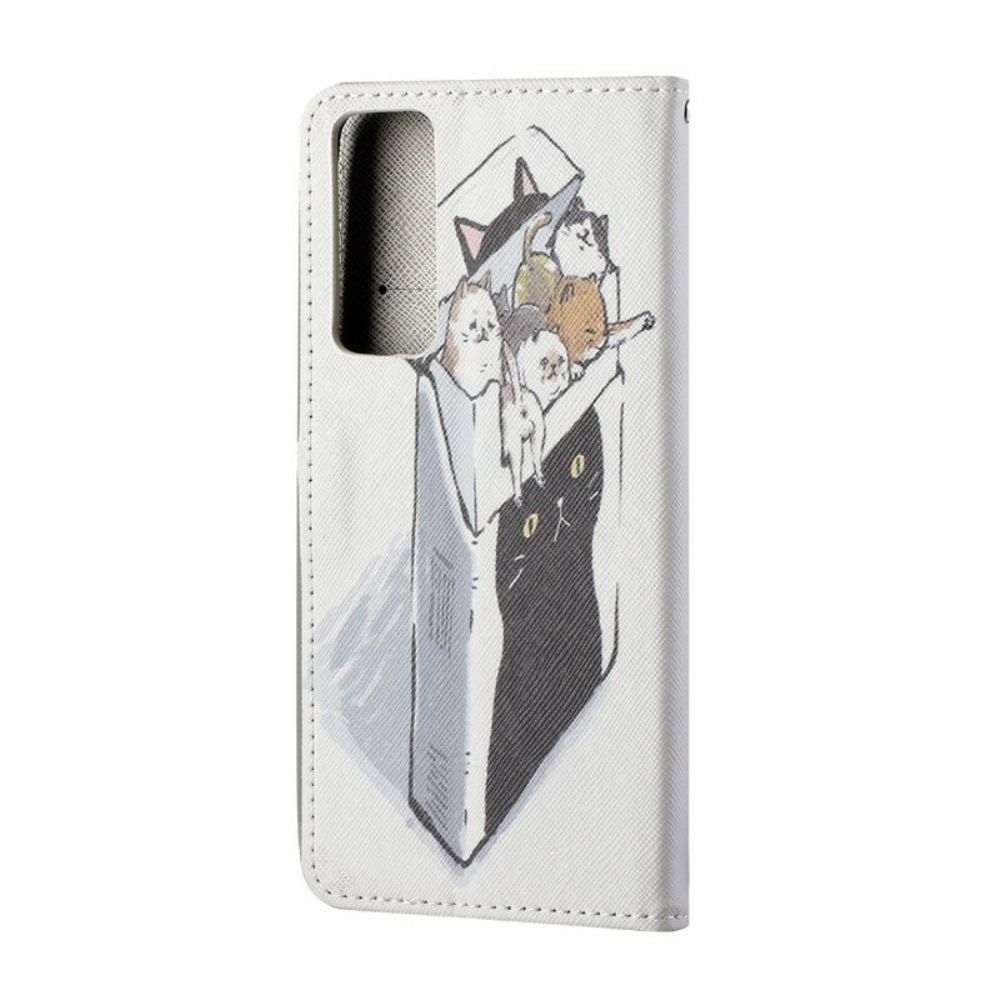 Flip Case voor Huawei P Smart 2021 Met Ketting Thong Kat Levering