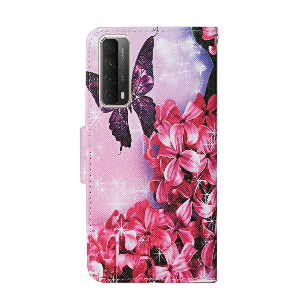 Folio-hoesje voor Huawei P Smart 2021 Bloemen Vlinders Band