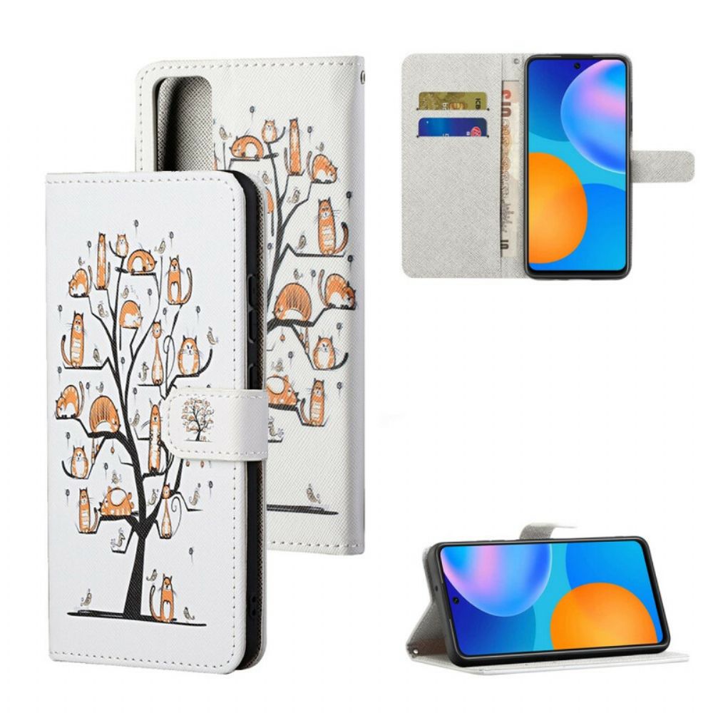 Folio-hoesje voor Huawei P Smart 2021 Met Ketting Funky Katten Met Riem