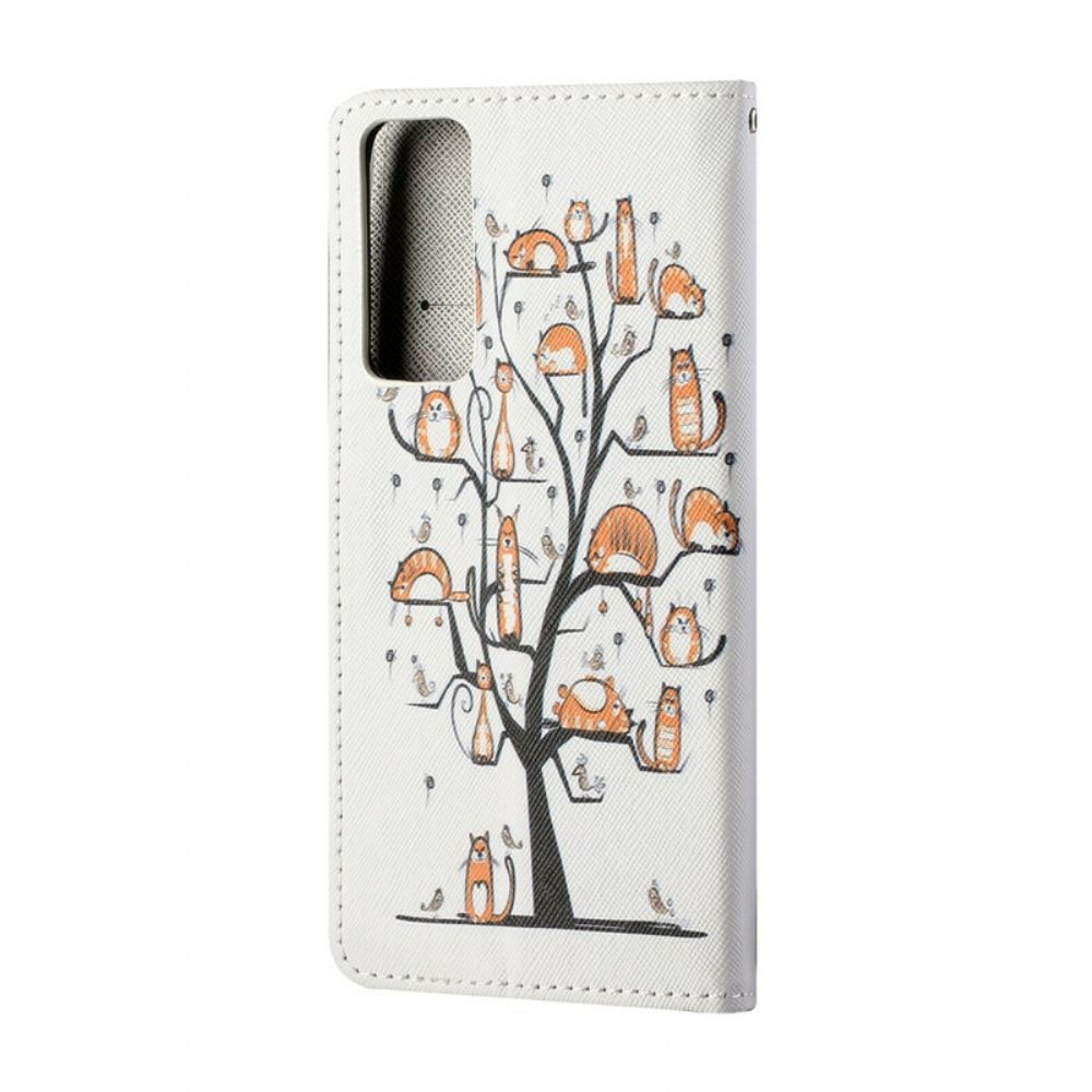 Folio-hoesje voor Huawei P Smart 2021 Met Ketting Funky Katten Met Riem