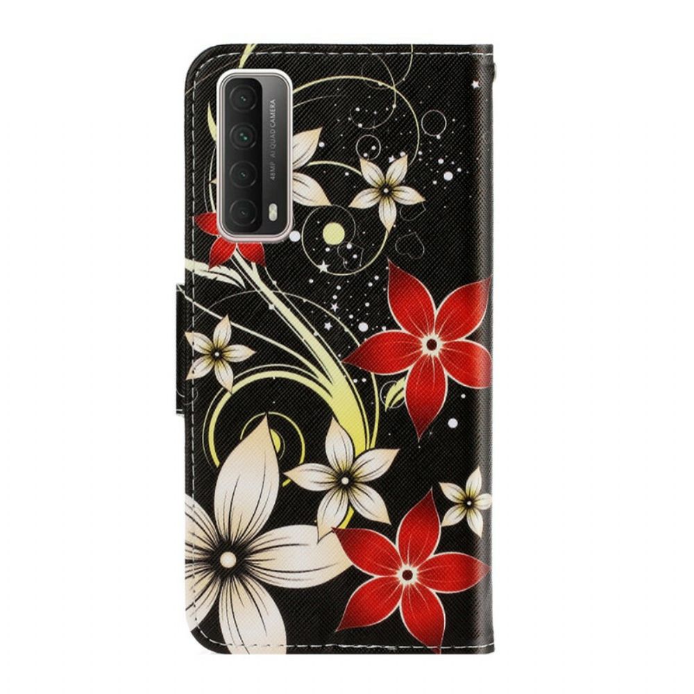 Folio-hoesje voor Huawei P Smart 2021 Met Ketting Kleurrijke Band Bloemen