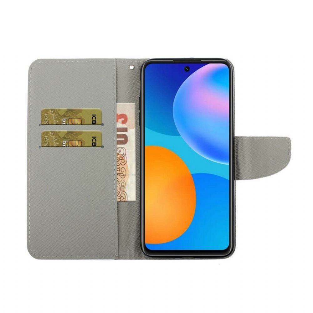 Folio-hoesje voor Huawei P Smart 2021 Met Ketting Thong Madeliefjes