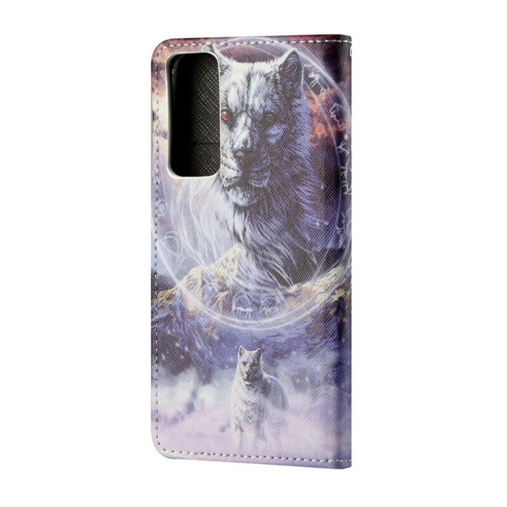 Folio-hoesje voor Huawei P Smart 2021 Winterwolf Met Koord