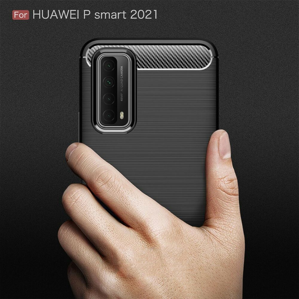 Hoesje voor Huawei P Smart 2021 Geborstelde Koolstofvezel