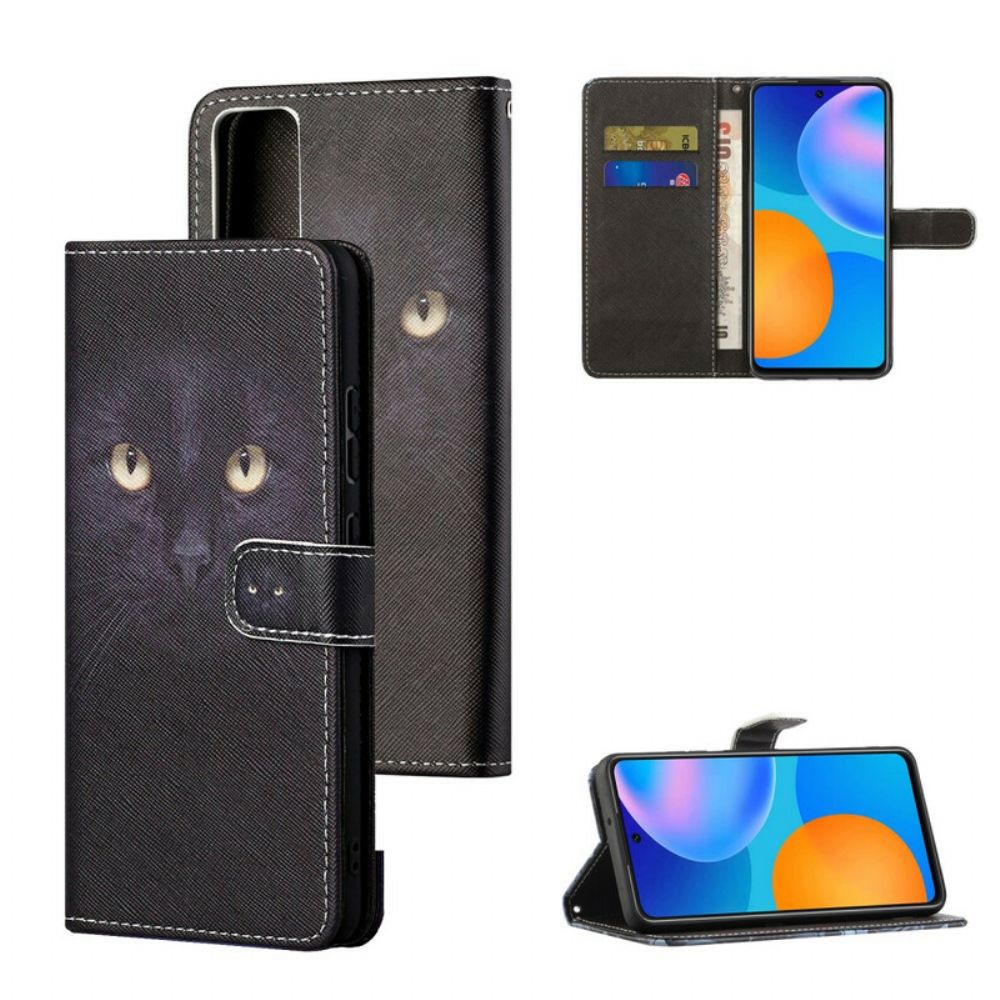 Leren Hoesje voor Huawei P Smart 2021 Met Ketting Zwarte Kattenogen Met Riem