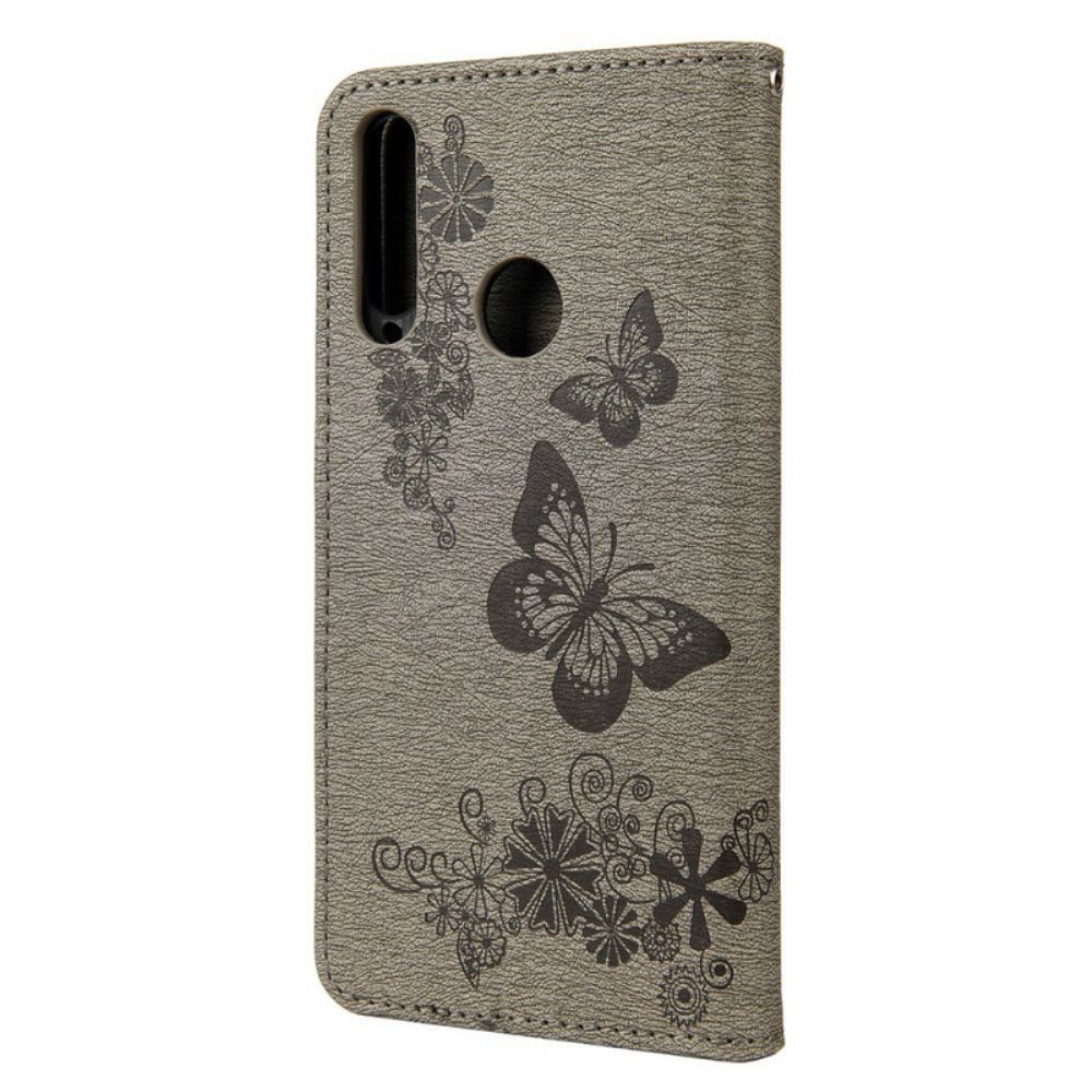 Flip Case voor Huawei Y6p Alleen Vlinders Met Koord