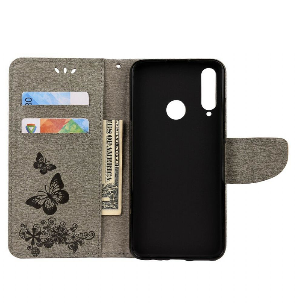 Flip Case voor Huawei Y6p Alleen Vlinders Met Koord