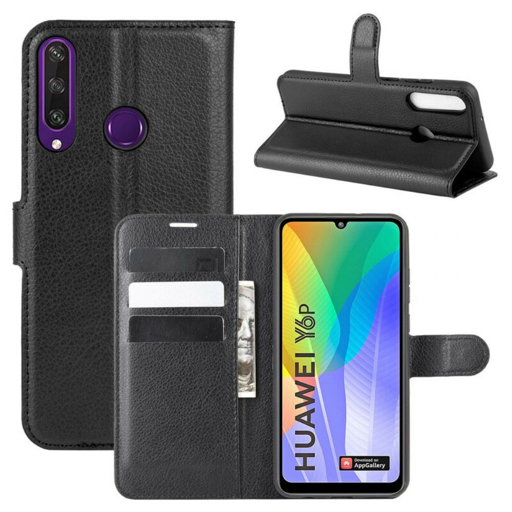 Flip Case voor Huawei Y6p Klassiek Litchi Kunstleer