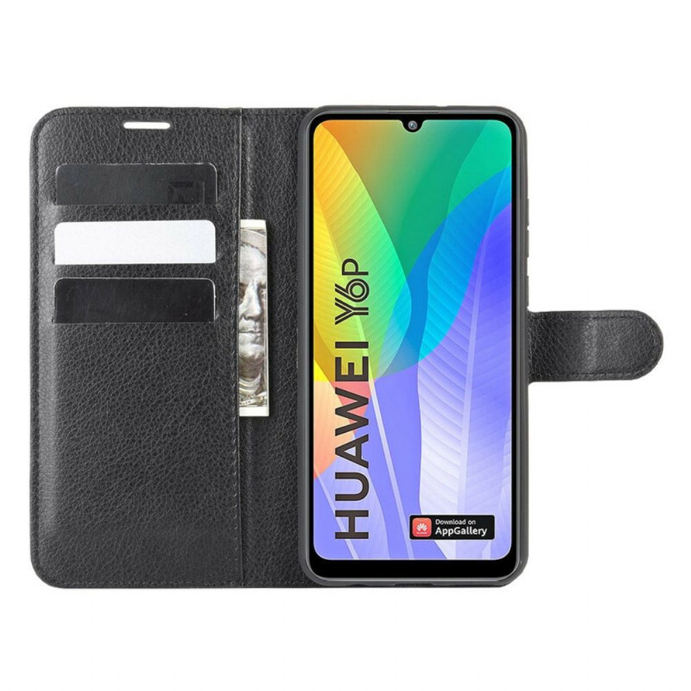 Flip Case voor Huawei Y6p Klassiek Litchi Kunstleer