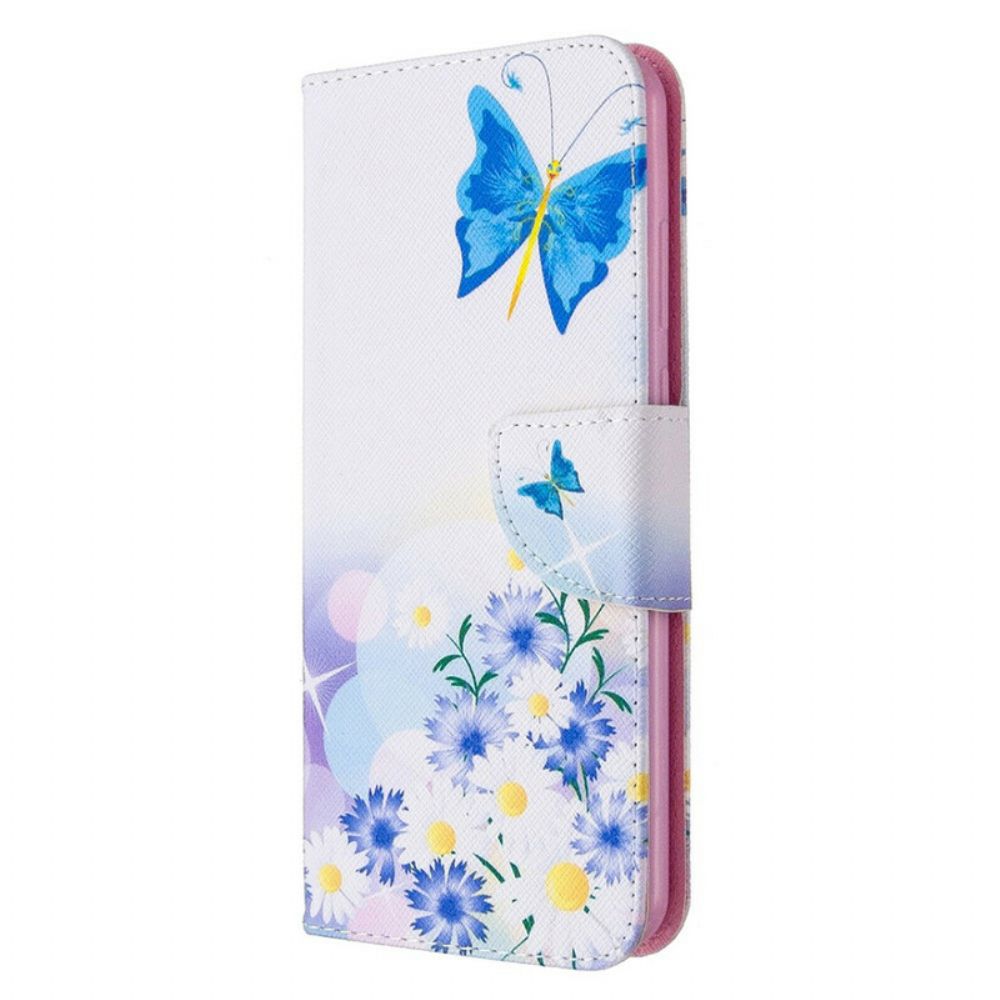 Folio-hoesje voor Huawei Y6p Geschilderde Vlinders En Bloemen