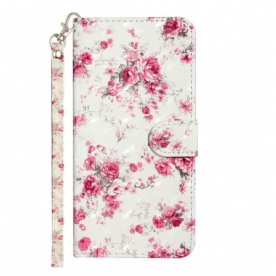 Folio-hoesje voor Huawei Y6p Met Ketting Strap Lichtvlek Bloemen