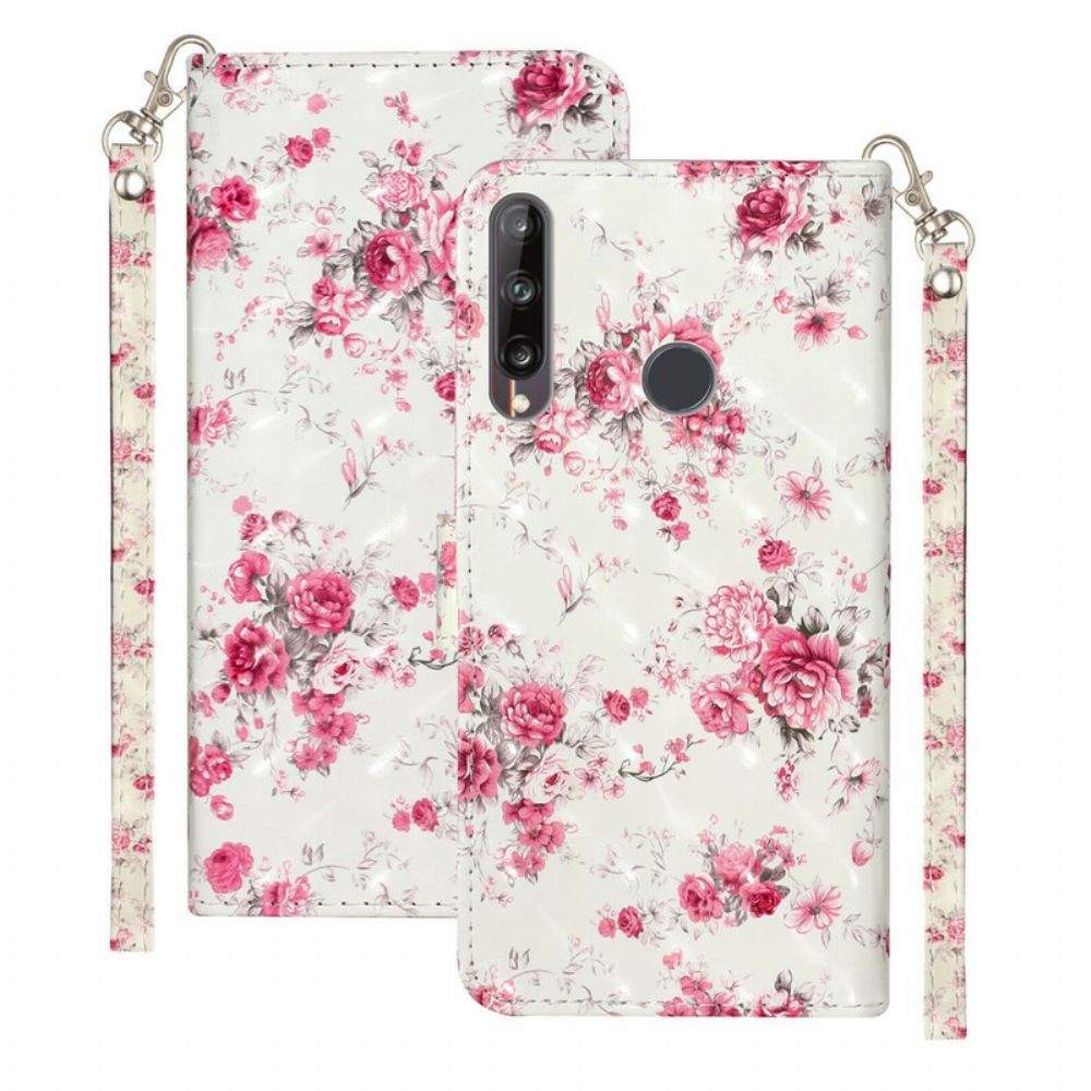 Folio-hoesje voor Huawei Y6p Met Ketting Strap Lichtvlek Bloemen